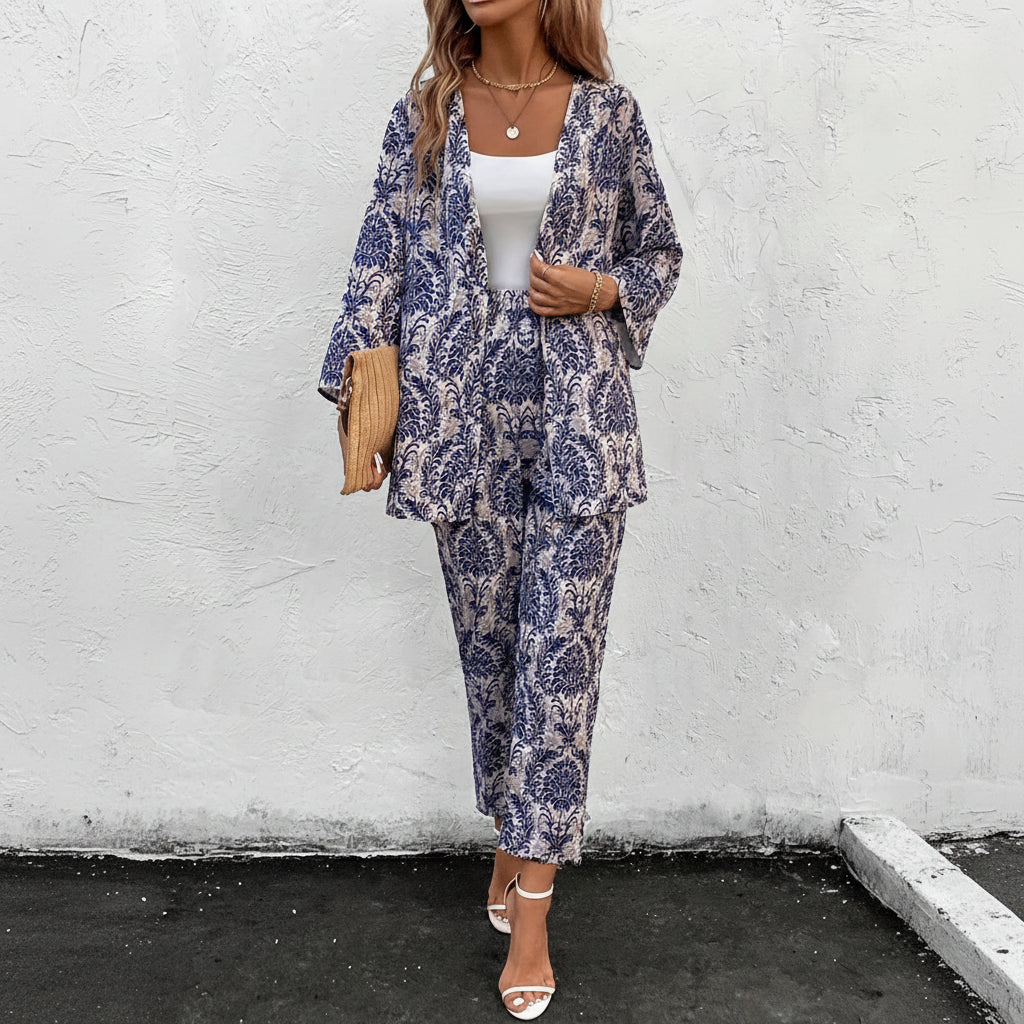 Ensemble Blazer Cardigan & Pantalon Court Bleu - MDN Store