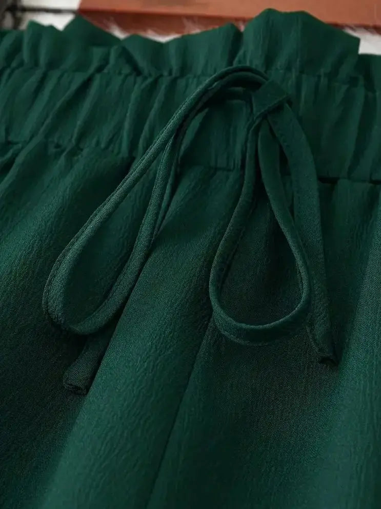 Pantalon Large Femme Vert Taille Haute | MDN Store