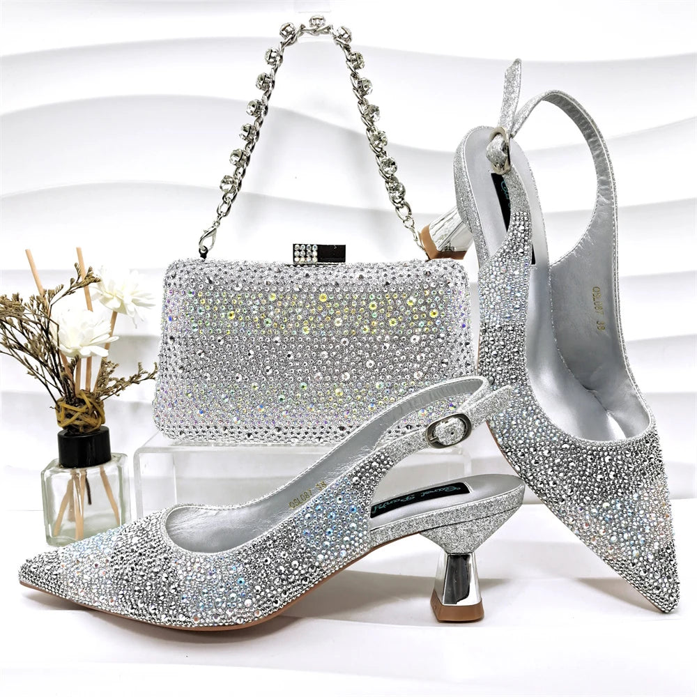 Escarpins Satin Bout Pointu Femme Ensemble Sac Soirée | MDN Store 25