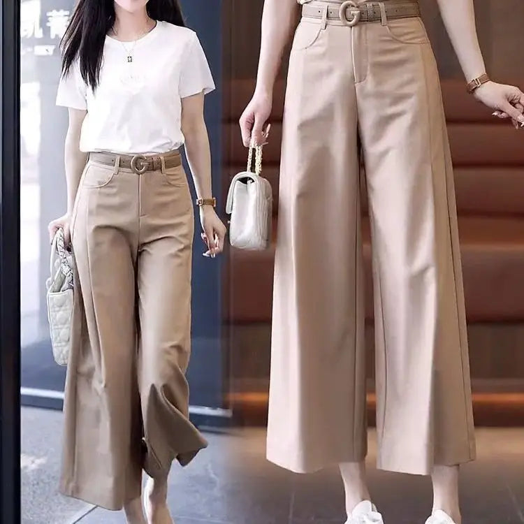 Pantalon Femme Taille Haute Décontracté Léger Couleur Unie Été | MDN Store