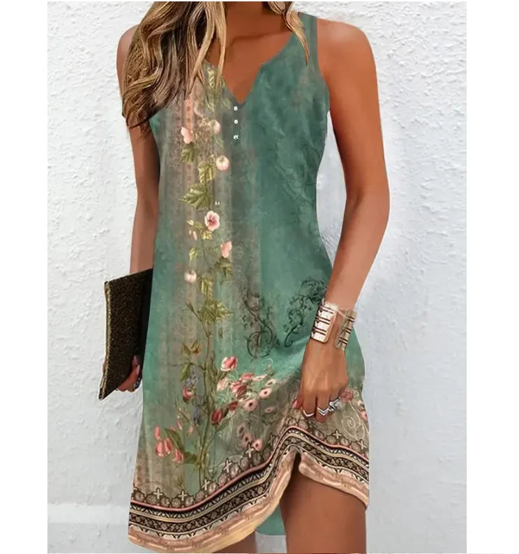 Robe Bohème Col V Sans Manches Femme Vacances | MDN Store
