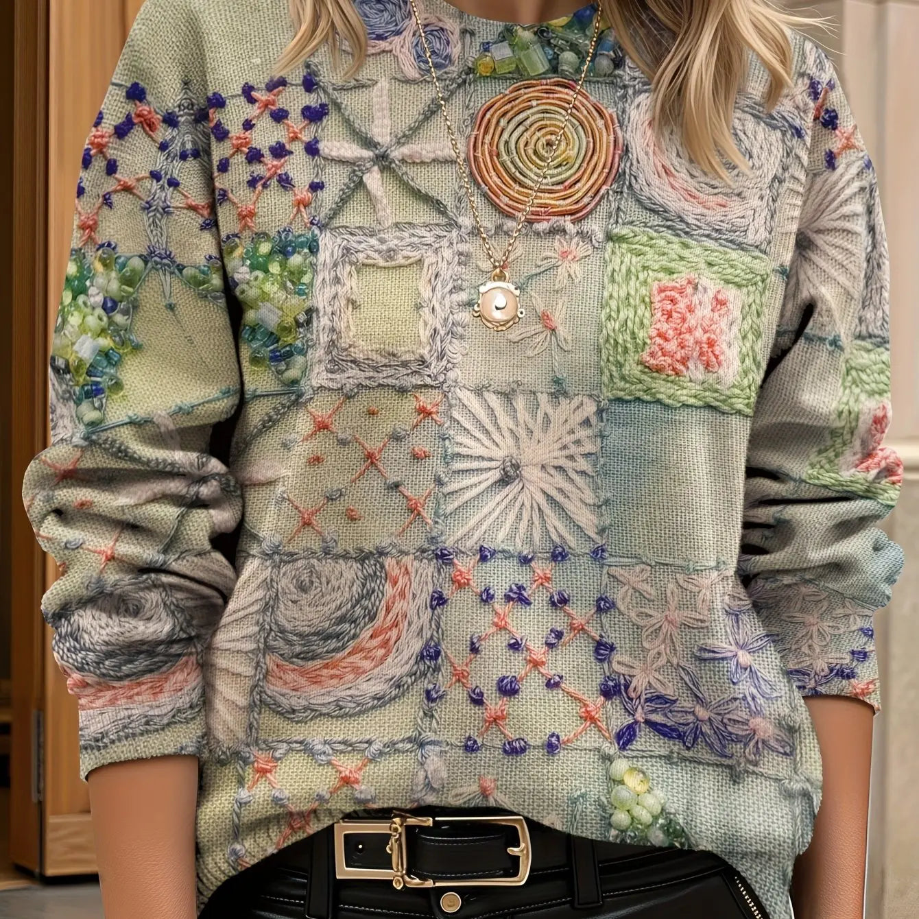 Pull Femme Floral Col Rond Manches Longues Ample 24 Coloris | MDN Store