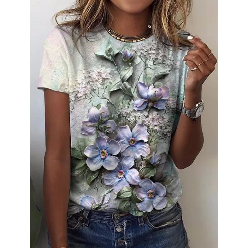 T-Chemise Fleurs 3D Y2K Harajuku Femme | MDN Store