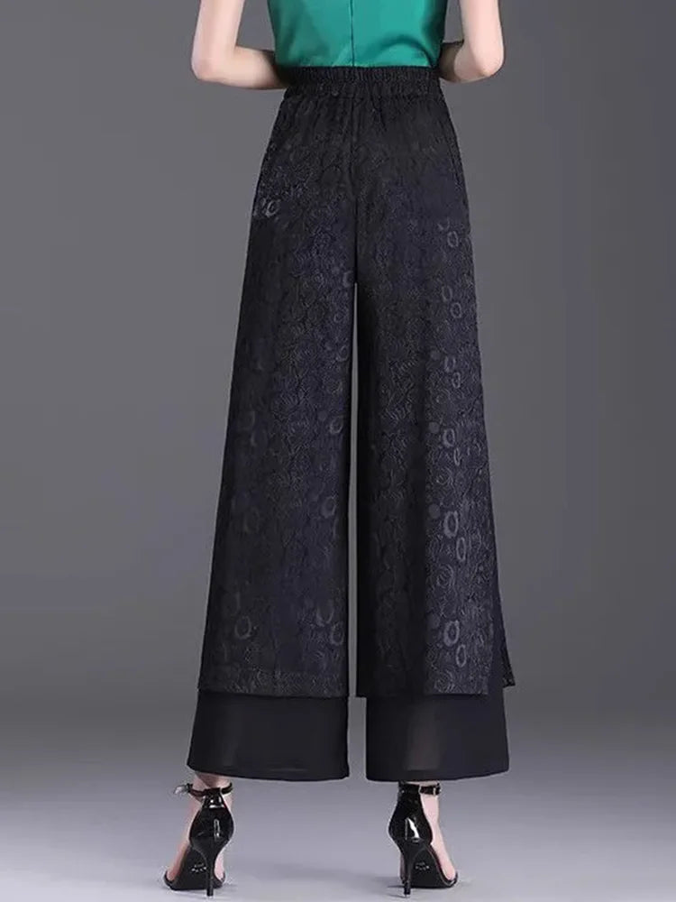 Pantalon Large Taille Haute Jacquard Noir | MDN Store