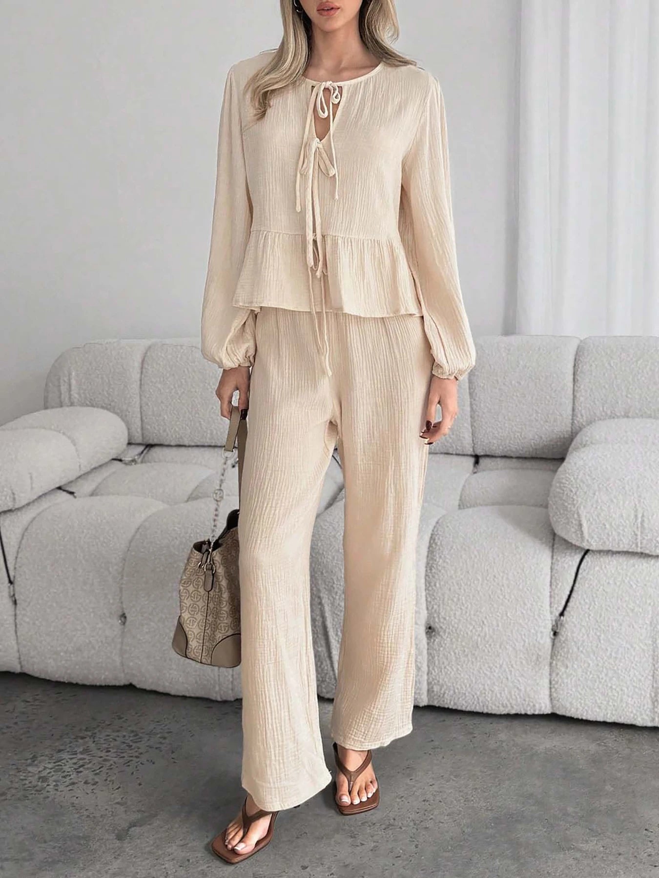 Ensemble Femme Top Nœud Bretelle Pantalon Uni | MDN