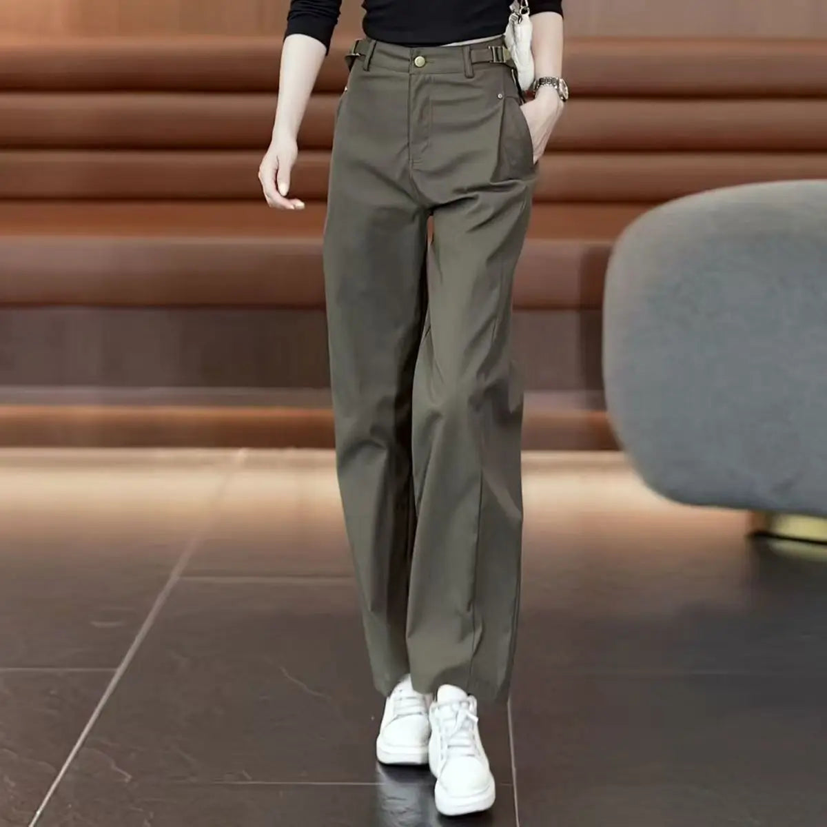 pantalon-large-vert-armee-pour-femme-nouvelle-coll - MDN Store 25