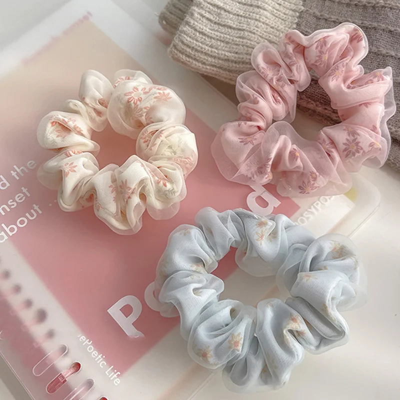 Chouchou Double Couche Organza Soie Fleur Douce - Élastique Cheveux Fille | MDN Store