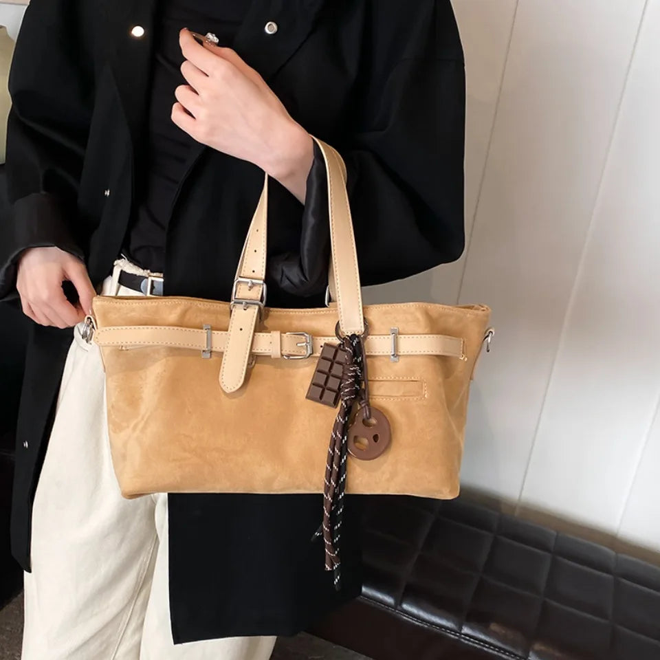 Sac à Main Femme Cuir Daim Boucle Ceinture Grande Capacité Hiver - MDN