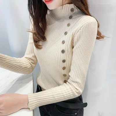 Pull Col Polo Femme Boutons Coupe Ajustée Maille Epaisse 7 Coloris | MDN Store