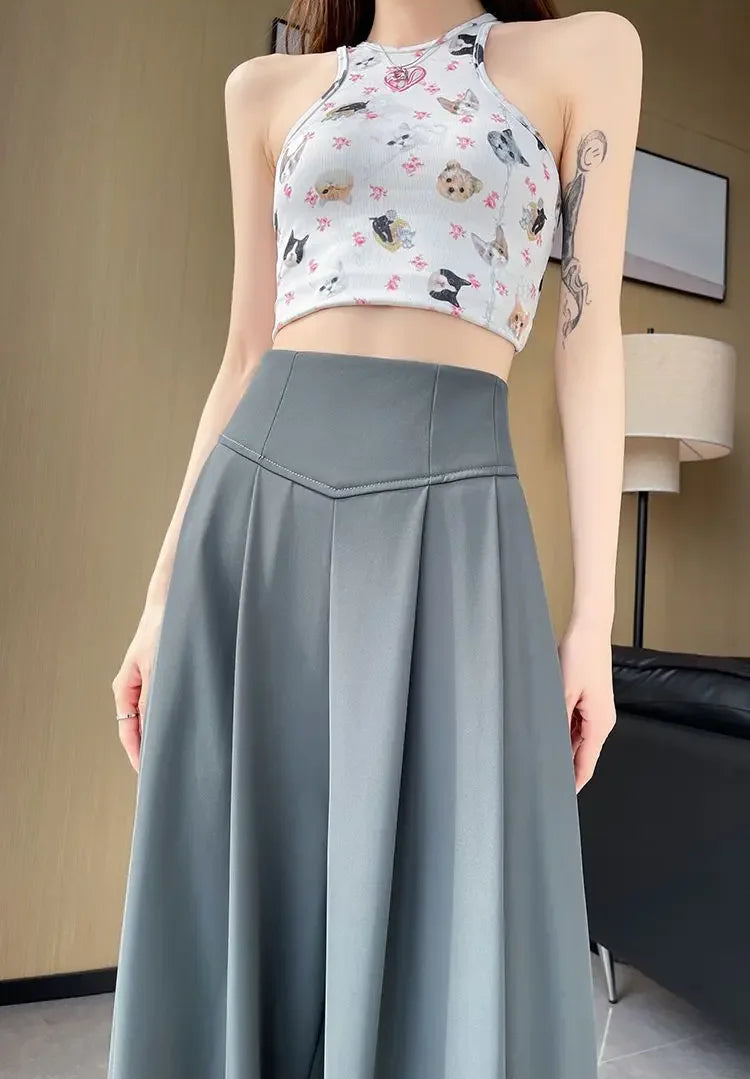 Pantalon Femme Taille Haute Large Gris | MDN Store