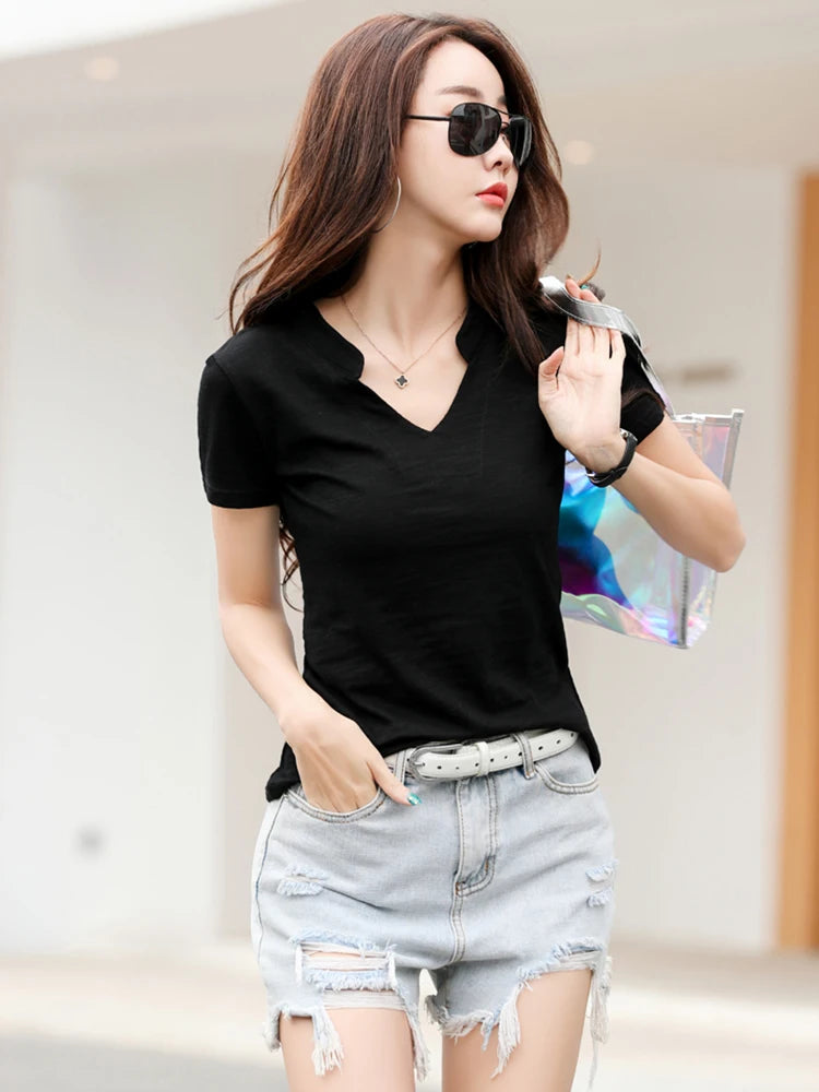 T-shirt Col V Coton Bambou Femme | MDN