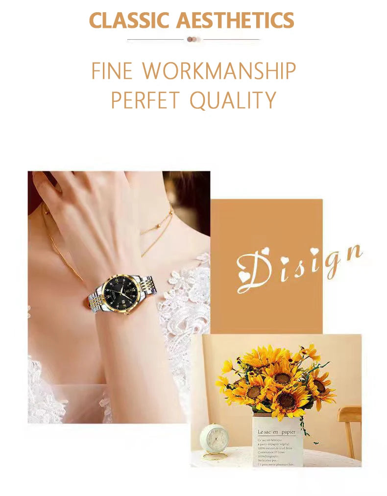 Montre Quartz Femme Luxe Acier Inoxydable Chiffres Romains Lumineuse | MDN Store 25