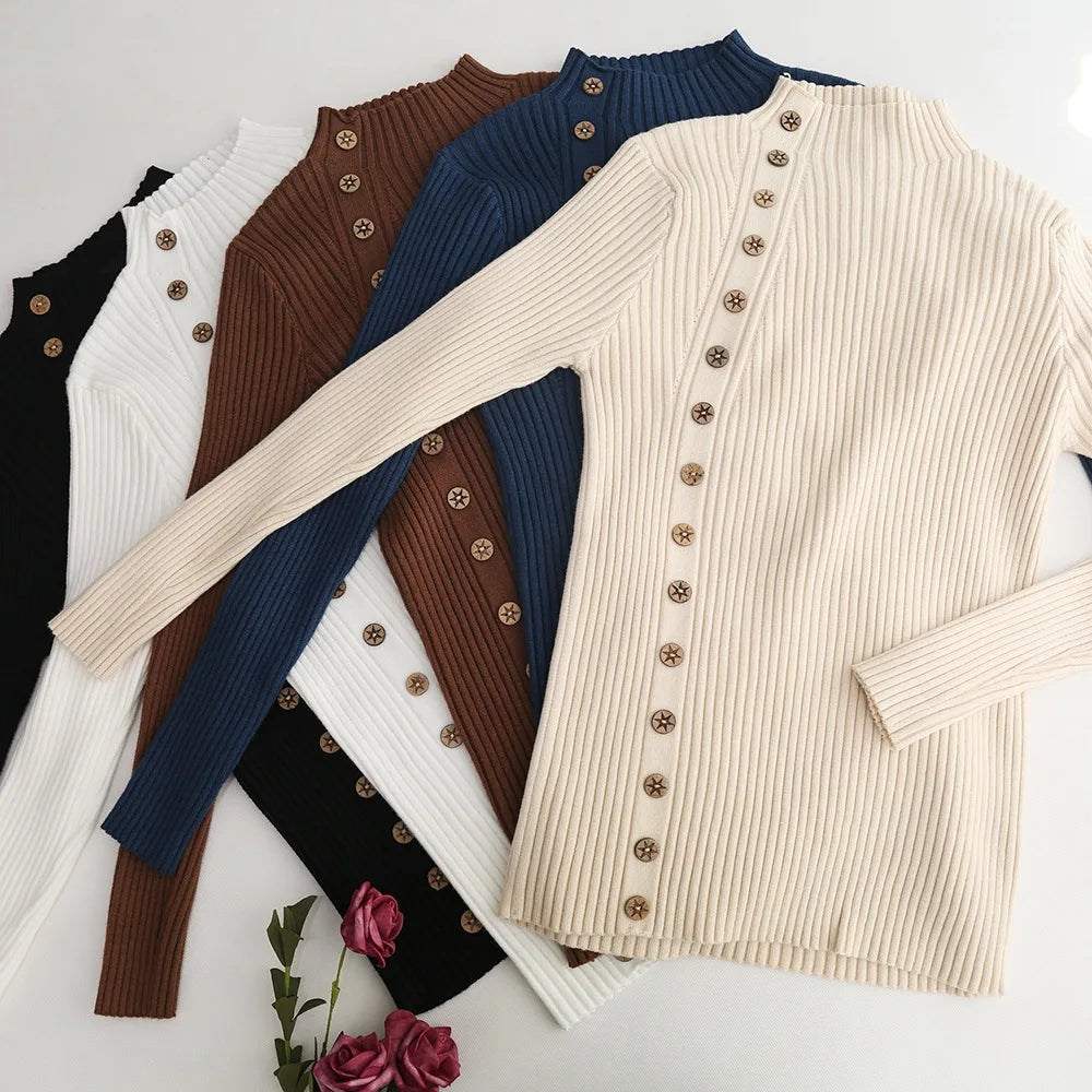 Pull Col Polo Femme Boutons Noir Slim Fit | MDN