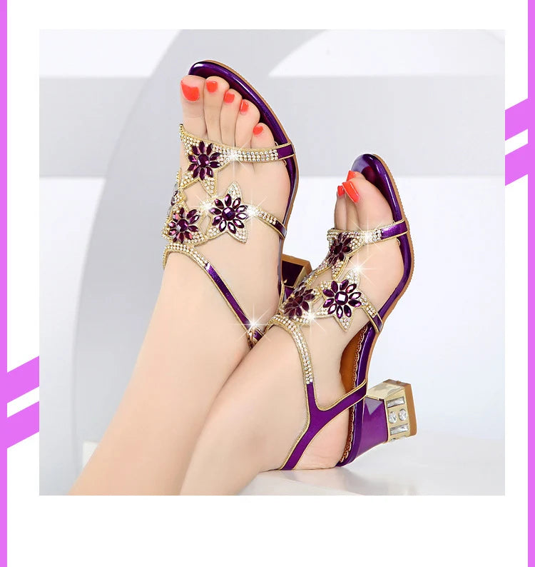 Sandales Cuir Cristaux Talons Carrés BEYARNE | MDN Store