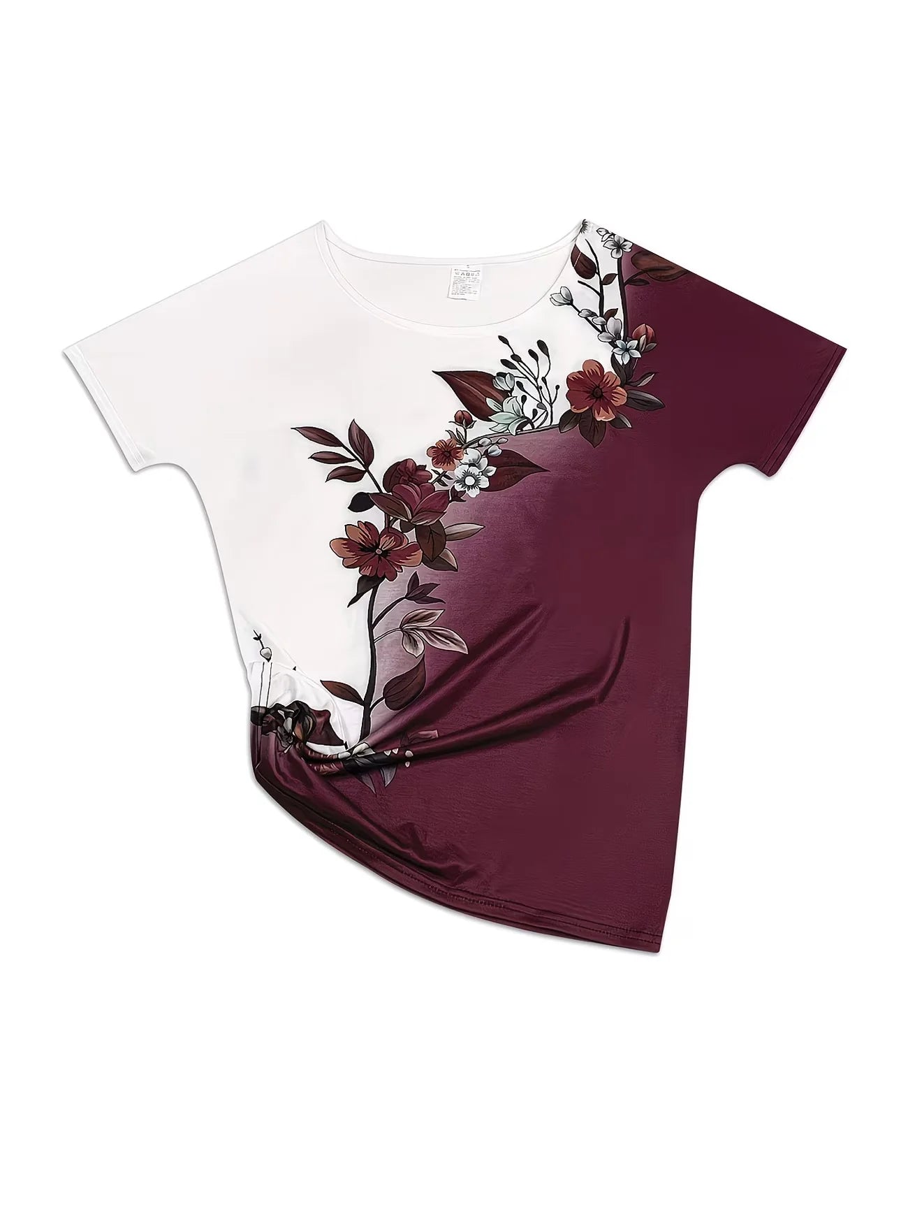 T-Shirt Fleurs Violettes Degrade Femme Col Rond Manches Courtes | MDN Store 25