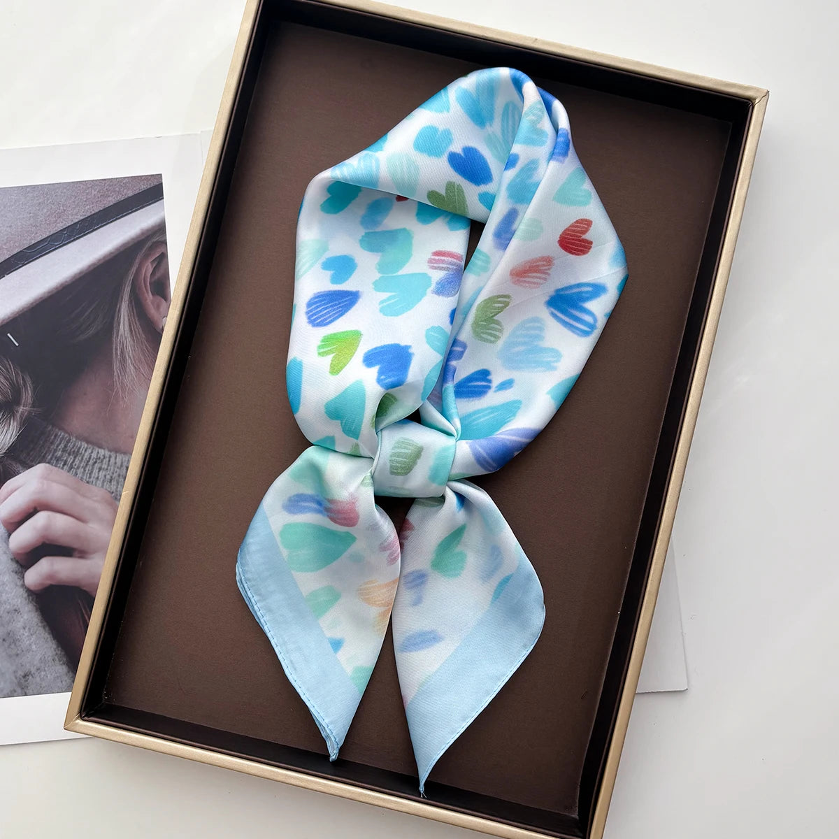 Foulard Carré Soie Imprimé Bleu 90x90cm Femme | MDN Store