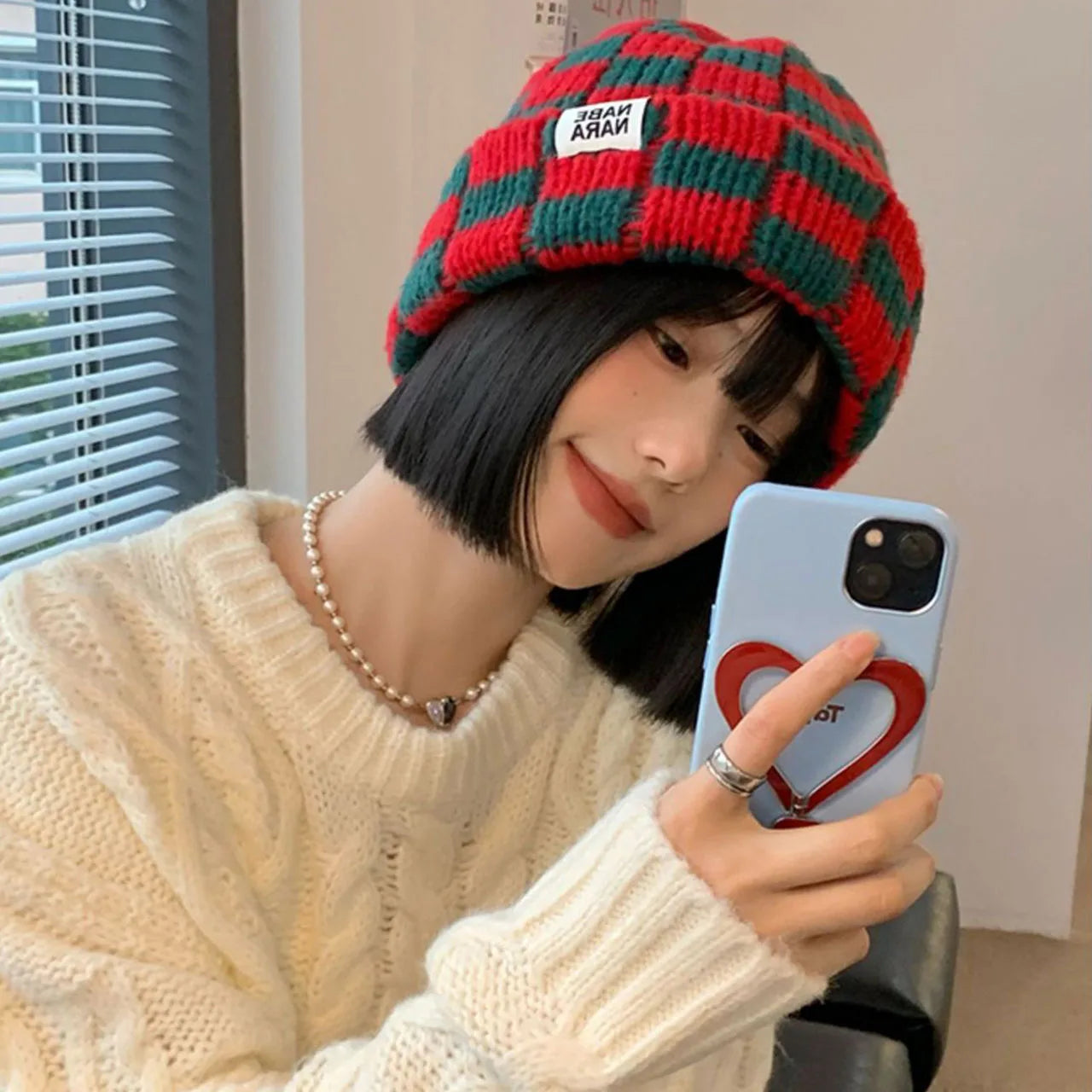 Bonnet Plaid Laine Tricotée Femme - Chaud Hiver Coupe-Vent | MDN