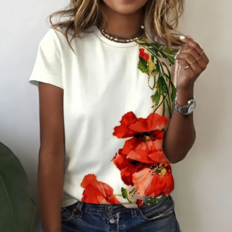 T-Shirt Fleurs Violettes Degrade Femme Col Rond Manches Courtes | MDN Store 25