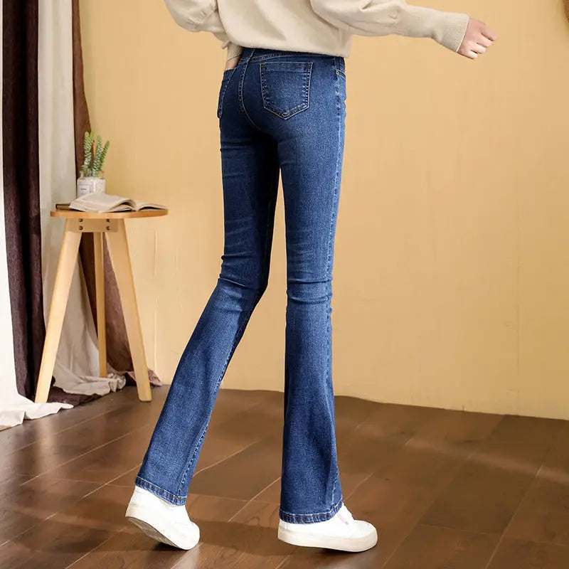 Jean Flare Femme Broderie Ethnique Bleu | MDN Store