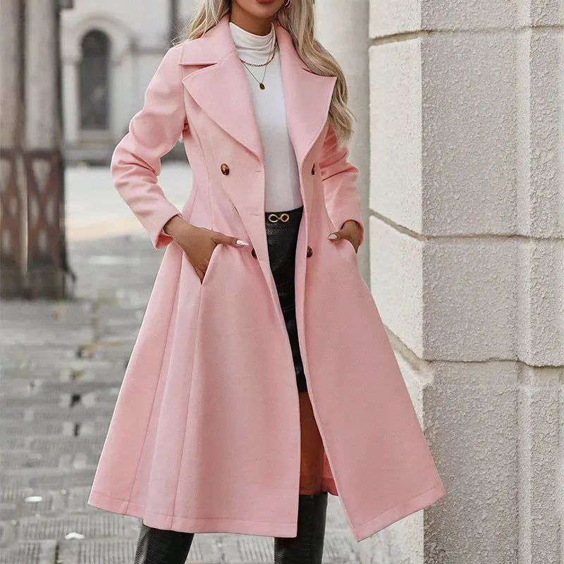 Pardessus Femme Double Boutonnage - Manteau Streetwear Automne Hiver Élégant Couleur Unie | MDN