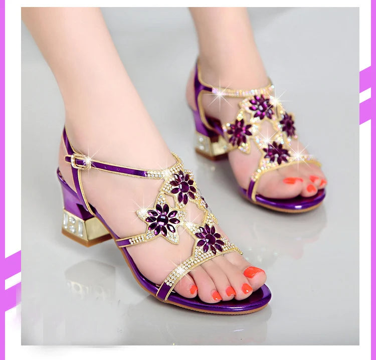 Sandales Cuir Cristaux Talons Carrés BEYARNE | MDN Store