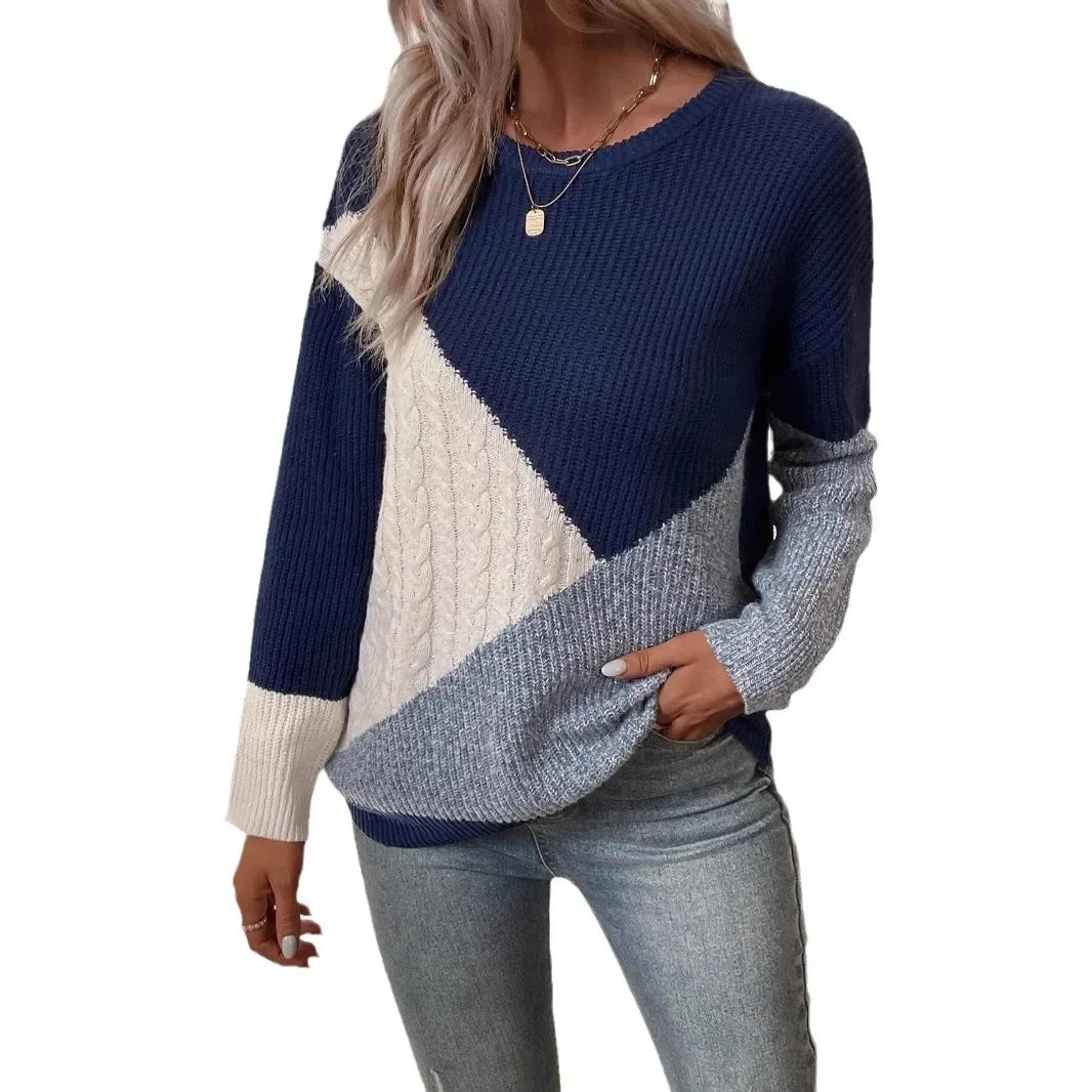 Pull Femme Ample Bicolore Col Rond Color Block Streetwear S-XXL | MDN Store
