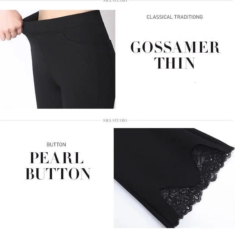 Pantalon Évasé Taille Haute Noir Dentelle Femme Élégant | MDN Store