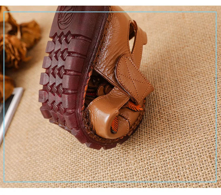 Sandales Cuir Plates Florales Lorilury | MDN