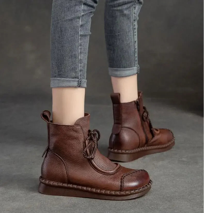 Bottines Plates Cuir Confort Rétro Femme | MDN Store