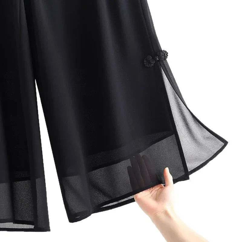 Pantalon Grande Femme Mousseline 7/8 Noir | MDN Store