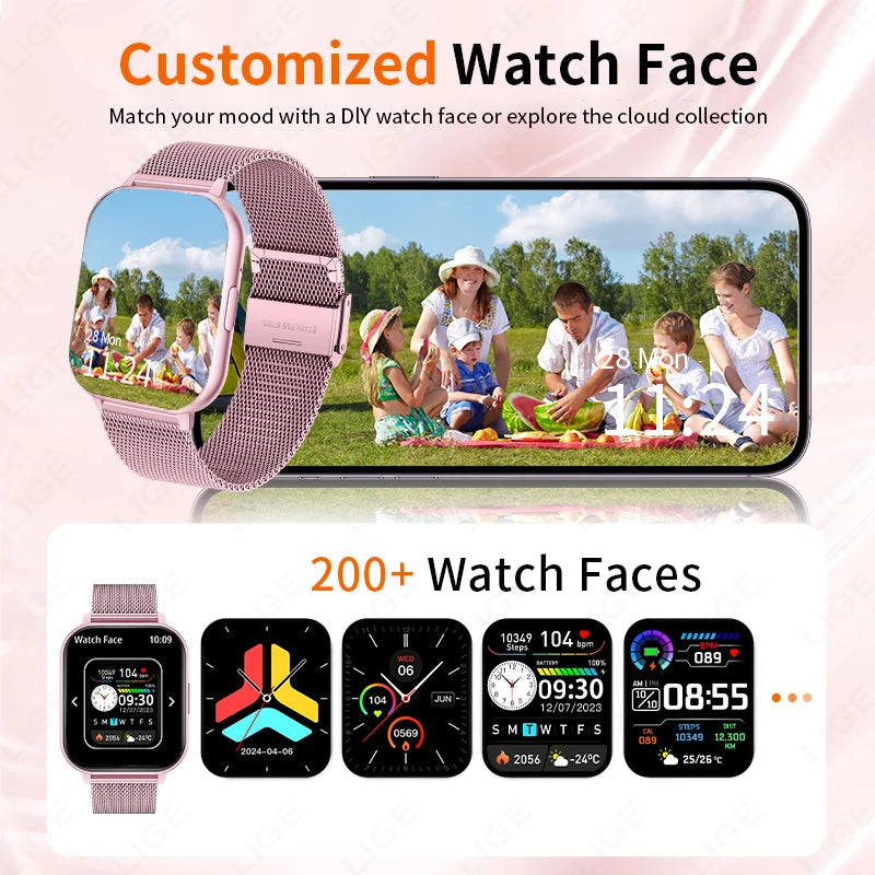 Montre Connectée Femme LIGE Tactile Personnalisable - Cardiaque Sommeil Étanche Sport | MDN