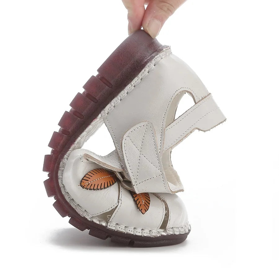 Sandales Cuir Plates Florales Lorilury | MDN Store