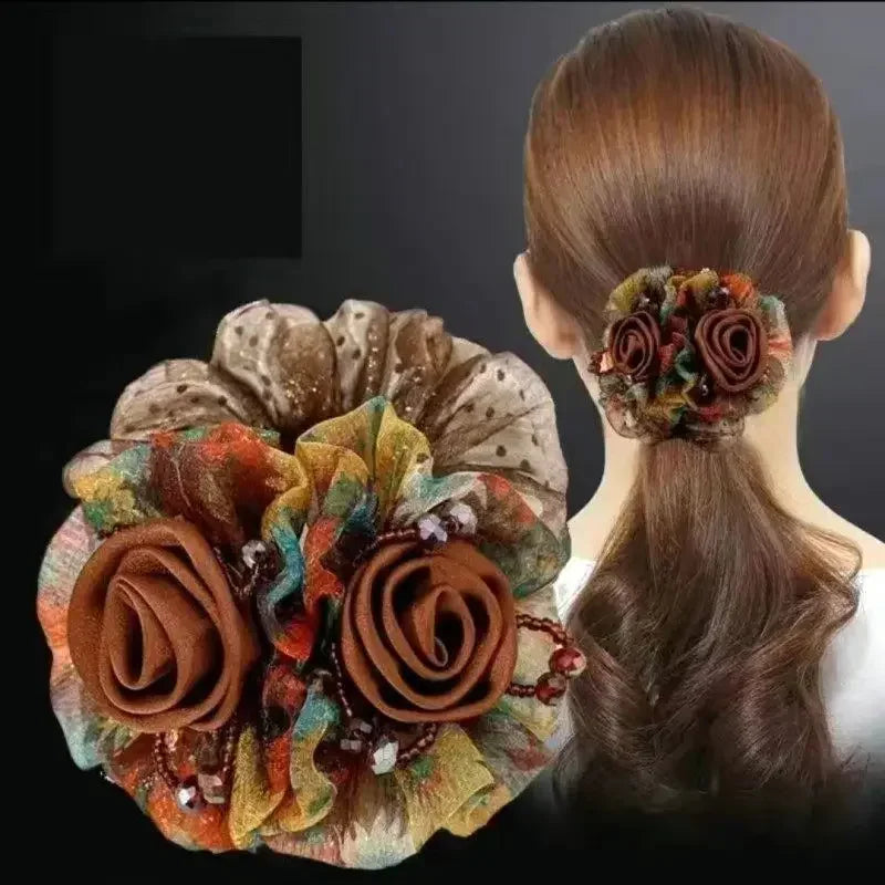 Chouchou Fleur Maille Large Élégant - Élastique Chignon Femme | MDN Store