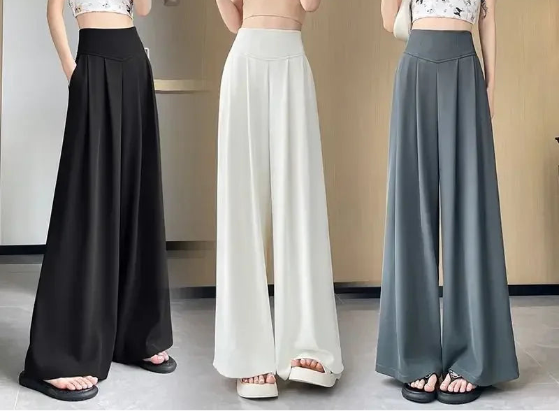 Pantalon Femme Taille Haute Large Gris | MDN Store