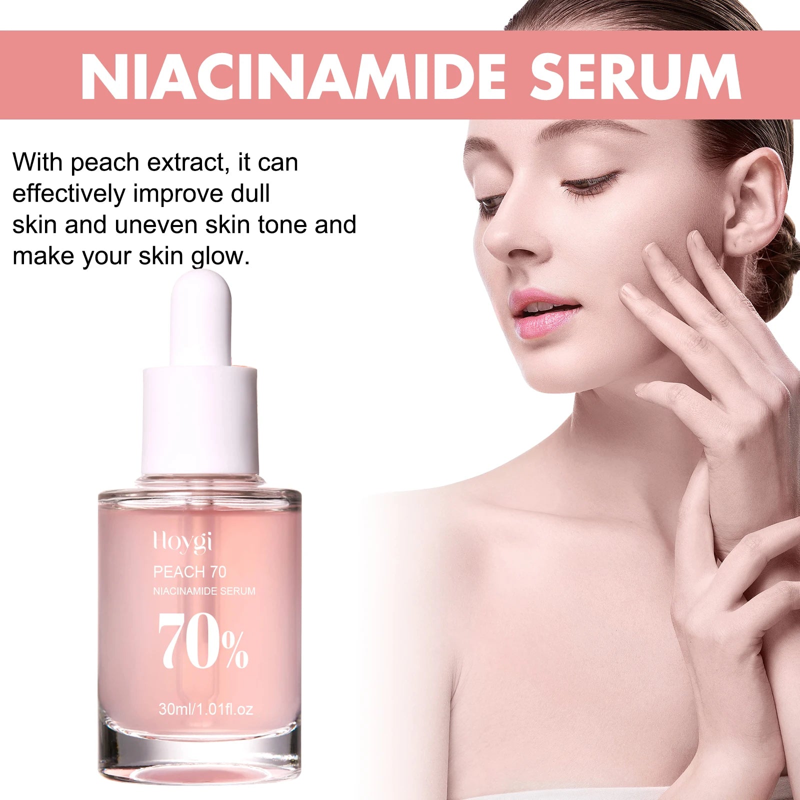 Sérum Visage Pêche 70% Niacinamide 5% Anti-Taches Pores Hydratant 30ml | MDN Store