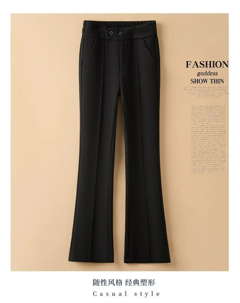Pantalon Femme Laine Évasé Taille Haute - Bureau Chaud Automne Hiver | MDN