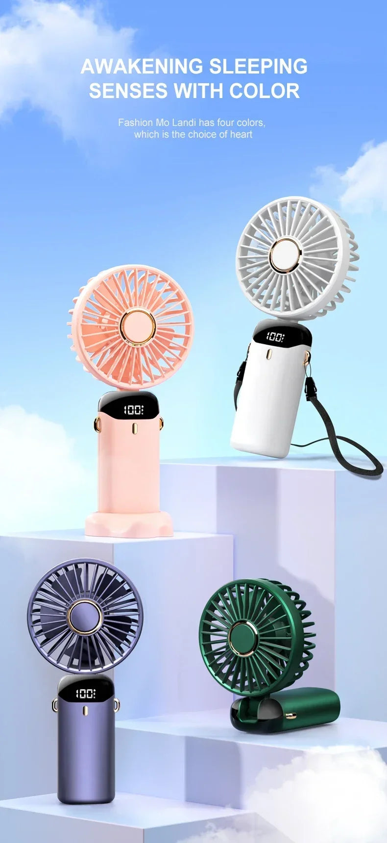 Mini Ventilateur de Cou Portable USB 5 Vitesses 1800mAh Ecran LED | MDN Store 25