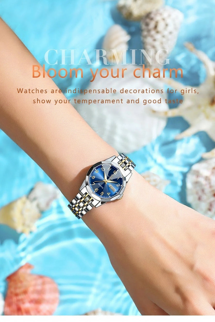 Montre Femme POEDAGAR Acier Inoxydable - Étanche Lumineuse Date Semaine Quartz | MDN