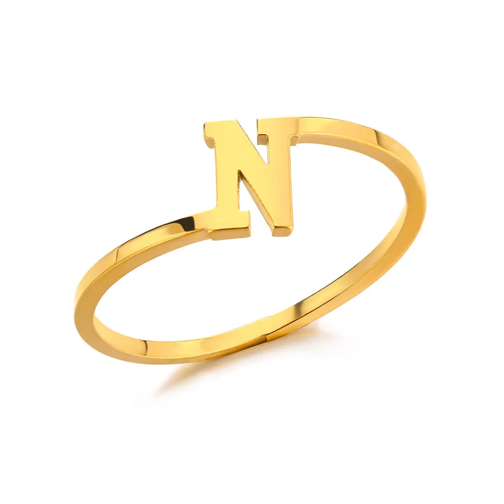 Bague Initiale Lettre A-Z Acier Doré | MDN Store