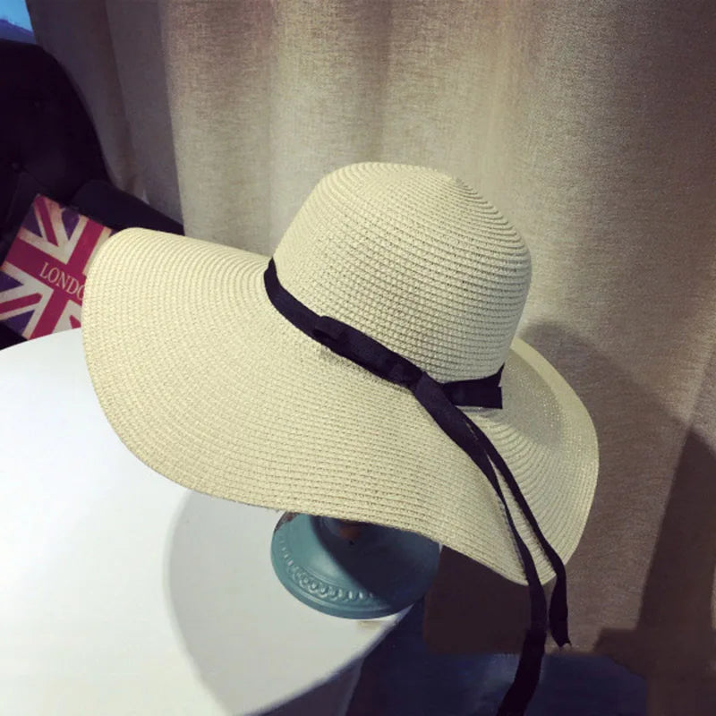 Chapeau de Paille Femme Ete Bord Large Panama Noeud Papillon | MDN Store