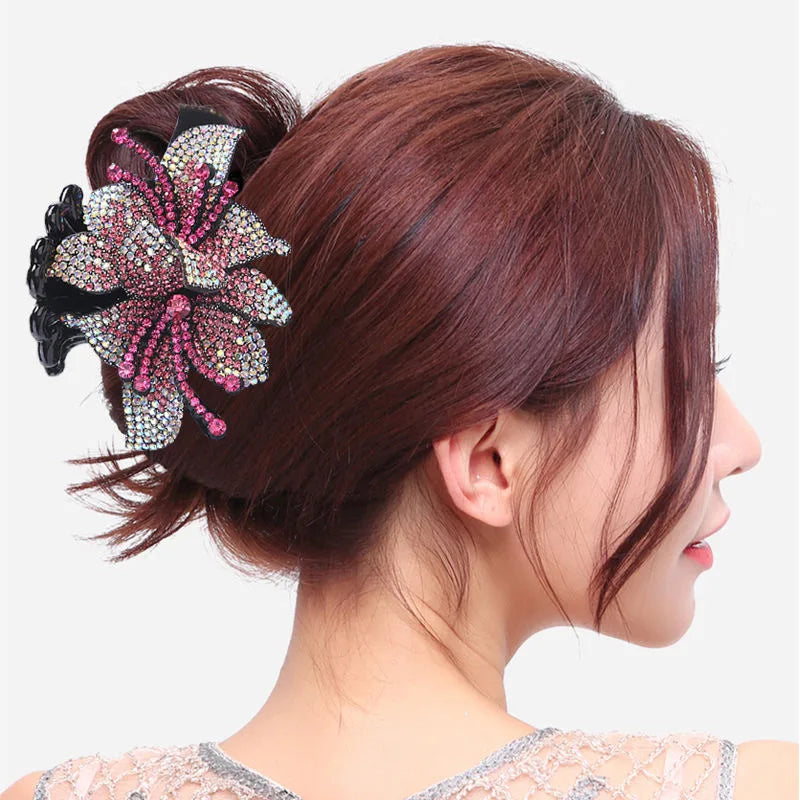 Pince Cheveux Double Fleur Strass Luxe - Barrette Crabe Élégante | MDN Store