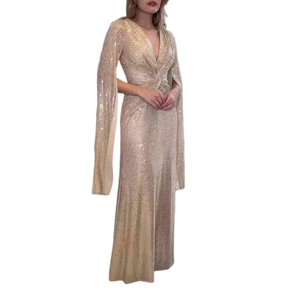 Robe Soirée Paillettes Col V Longue | MDN