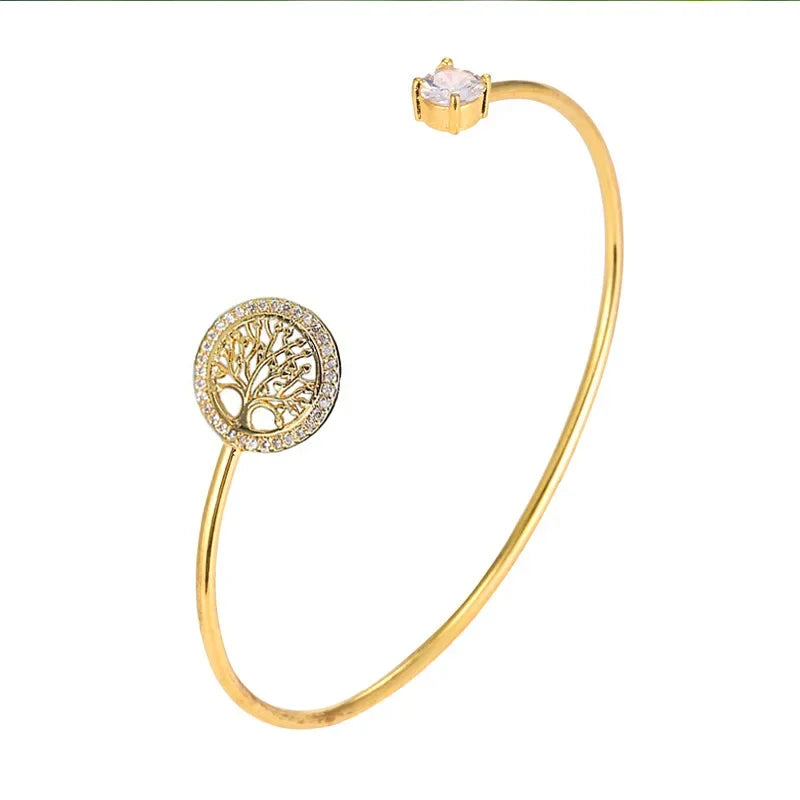 Bracelet Femme Arbre de Vie Zircon Cristal Acier Or | MDN Store 25
