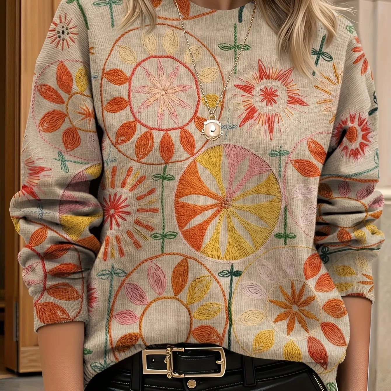 Pull Femme Floral Col Rond Manches Longues Ample 24 Coloris | MDN Store
