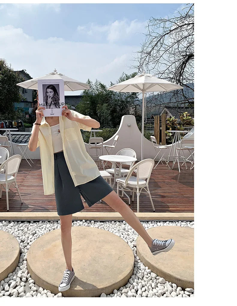 Short Costume Femme Noir Taille Haute Jambes Larges | MDN