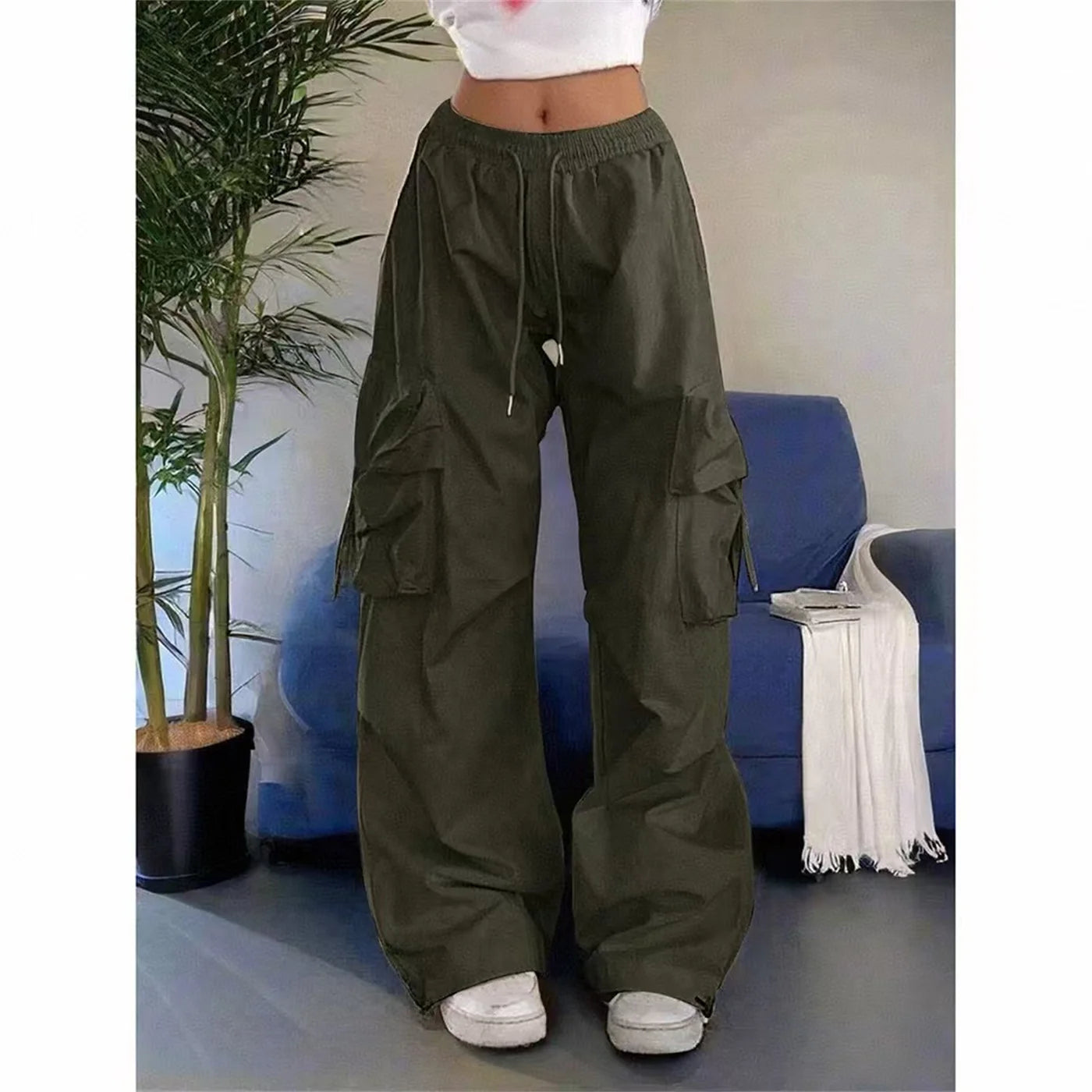 Oversized Pocket High Street Pant Black Vintage High Waist Femme's Pants... | MDN Store