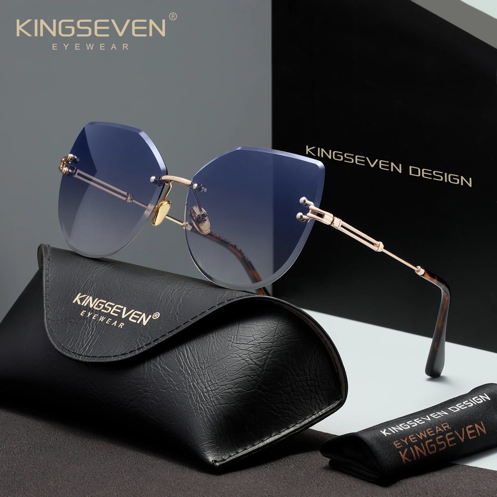 KINGSEVEN Lunettes de Soleil Sans Monture Femme Papillon Verres Dégradés UV400 | MDN Store 25