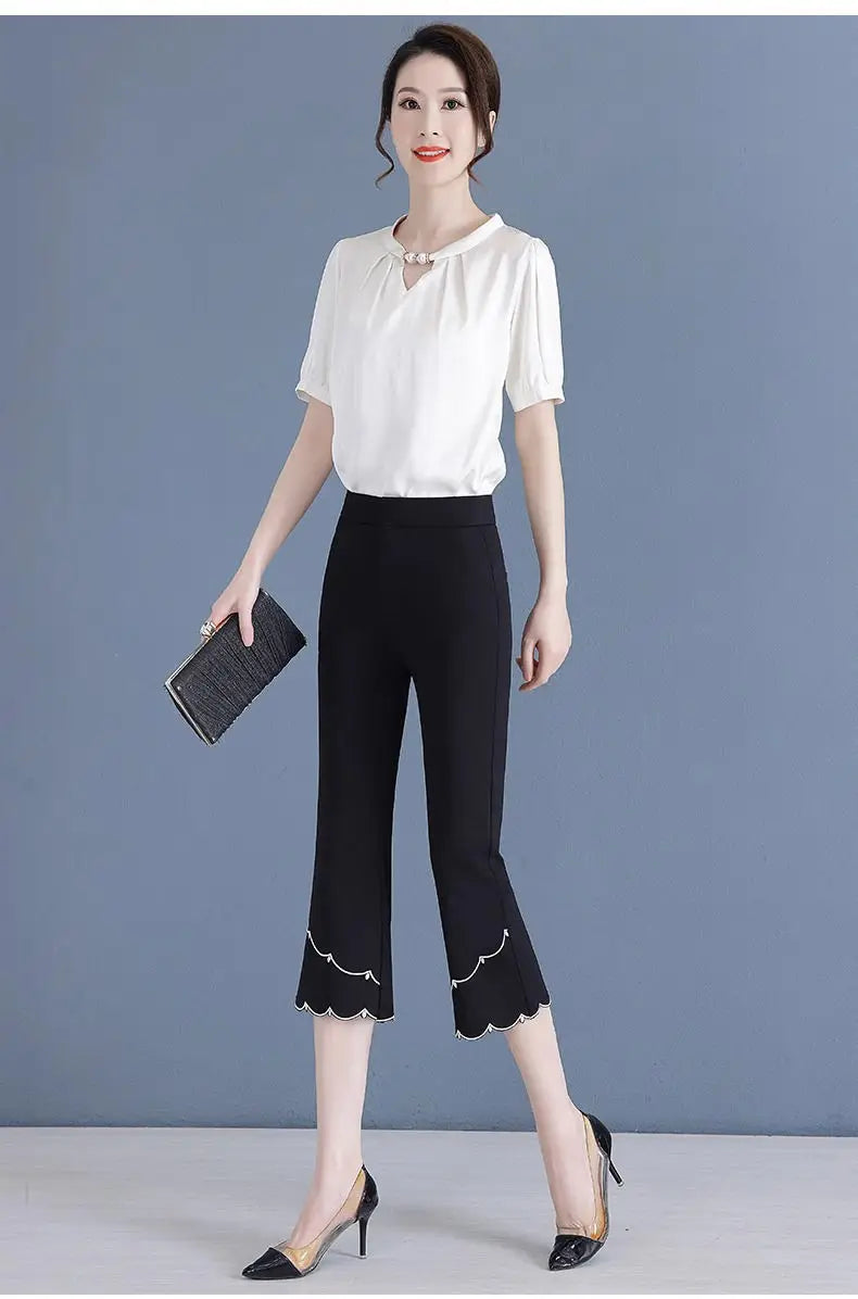 Pantalon Soie Glacée Évasé Taille Haute | MDN Store