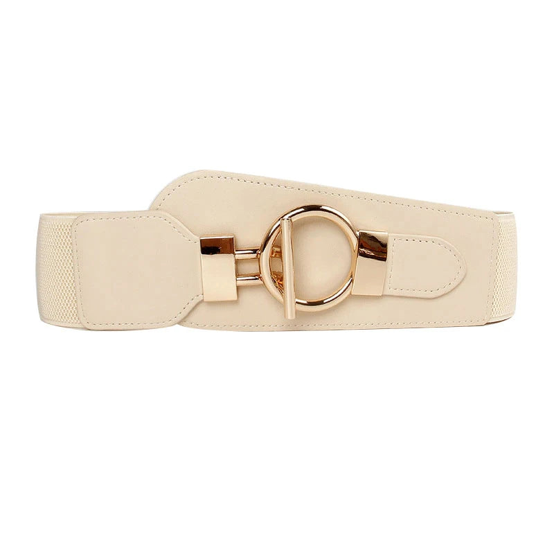 Ceinture Large Élastique Femme Boucle Dorée - Ceinture Taille Haute Luxe Stretch | MDN