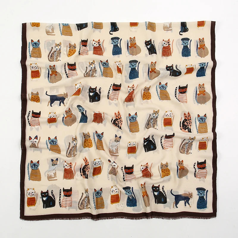 Écharpe Motif Chat Cartoon Viscose Douce Longue | MDN